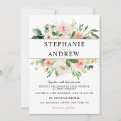 Blush roze Florals Modern Gold Geometric Weddensch Kaart (Voorkant)