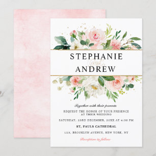 Blush roze Florals Modern Gold Geometric Weddensch Kaart