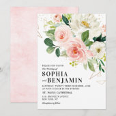 Blush roze Florals Modern Gold Geometric Weddensch Kaart (Voorkant / Achterkant)