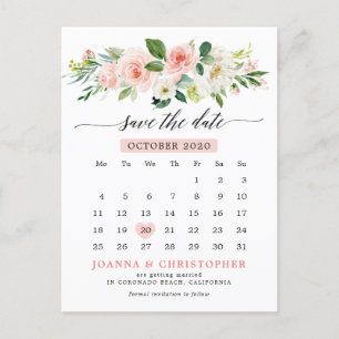 Blush roze Florals Moderne botanisch sparen de Dat Aankondigingskaart