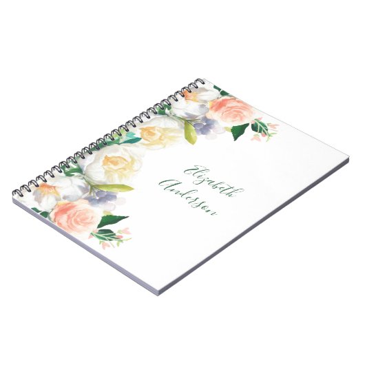 Blush roze florals monogram journaal notitieboek (Linkerzijde)