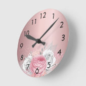 Blush roze florals roos wit metaal elegant ronde klok (Hoek)