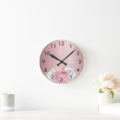Blush roze florals roos wit metaal elegant ronde klok (Huis)