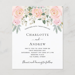 Blush roze florals social media bruiloft budget flyer