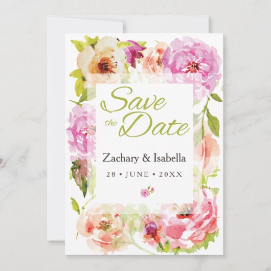 Blush Roze Florals Weddenschap Save the Date (Voorkant)