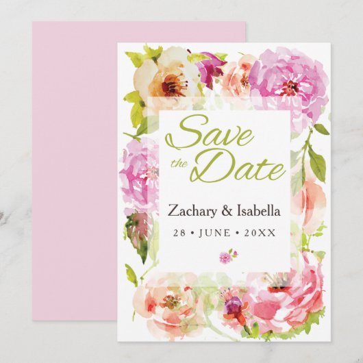 Blush Roze  Florals Weddenschap Save the Date (Voorkant / Achterkant)