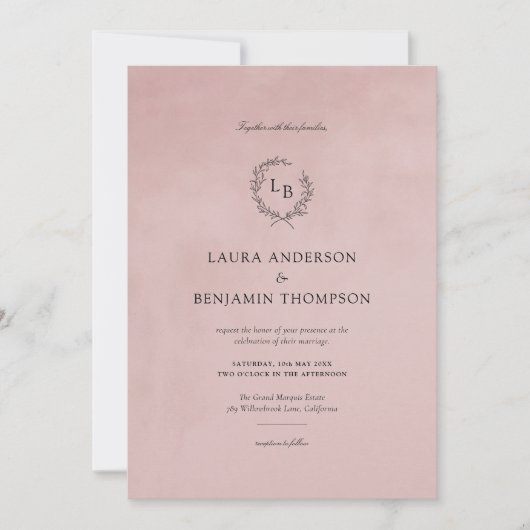 Blush roze fluwelen textuur Elegante bruiloft Kaart (Voorkant)