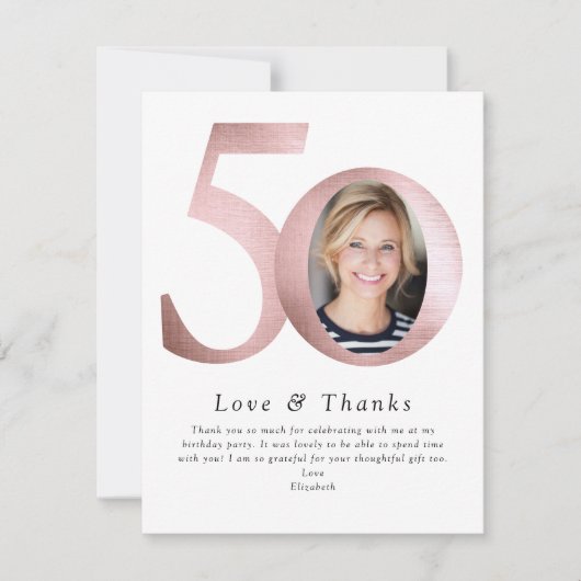 Blush roze Folie 50 & Fabulous Photo Bedankkaart (Voorkant)