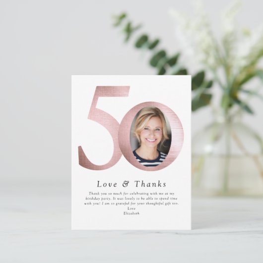 Blush roze Folie 50 & Fabulous Photo Bedankkaart (Staand voorkant)