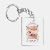 blush roze folium baby bekendmaking sleutelhanger (Voorkant Links)