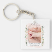 blush roze folium baby bekendmaking sleutelhanger (Voorkant)