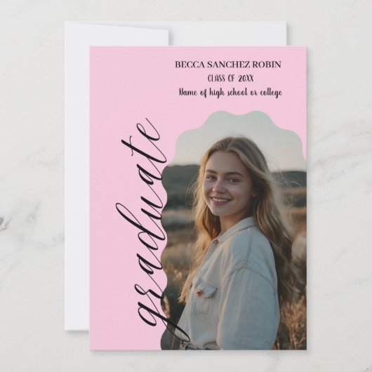 Blush roze foto afstuderen kaart (Voorkant)