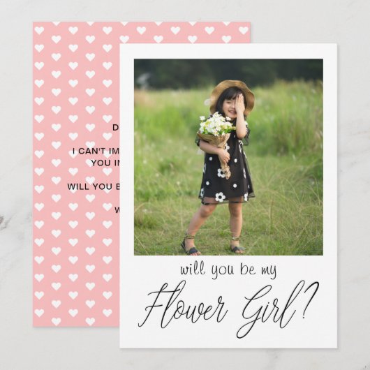 Blush Roze foto Bloemenmeisje Voorstel Kaart (Voorkant / Achterkant)