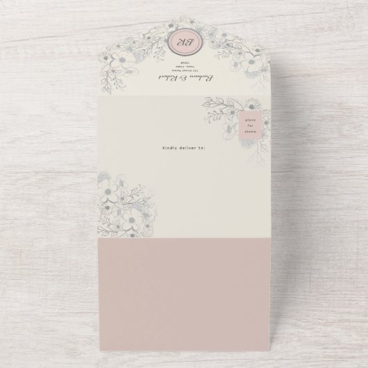 Blush Roze Foto bruiloft All In One Uitnodiging (Buitenkant)