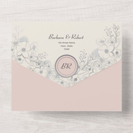 Blush Roze Foto bruiloft All In One Uitnodiging (Achterkant)