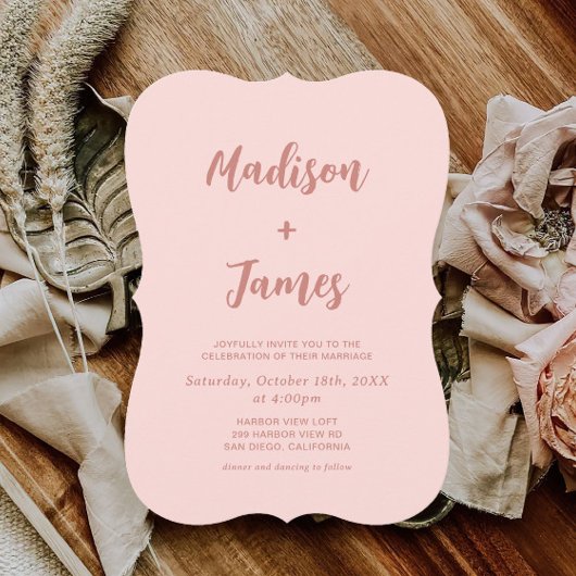 Blush roze foto bruiloft uitnodiging