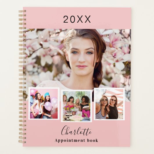 Blush roze foto collage afspraken 2026 planner (Voorkant)