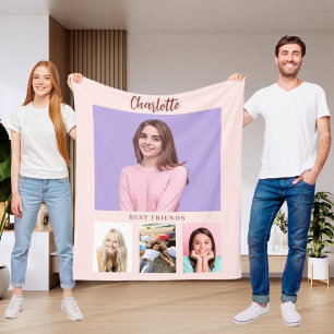 Blush roze foto collage meisje vrienden fleece deken