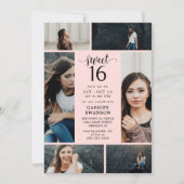 Blush Roze foto Collage Sweet Sixteen Kaart (Voorkant)