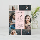 Blush Roze foto Collage Sweet Sixteen Kaart (Staand voorkant)