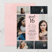 Blush Roze foto Collage Sweet Sixteen Kaart (Voorkant / Achterkant)