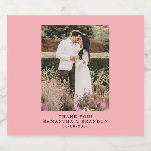 Blush roze foto Dank u bruiloft Sparkling Wijnetiket (Enkel label)