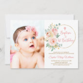 Blush Roze Foto Doop & Eerste Verjaardag Kaart (Voorkant)