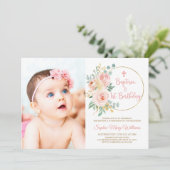 Blush Roze Foto Doop & Eerste Verjaardag Kaart (Staand voorkant)