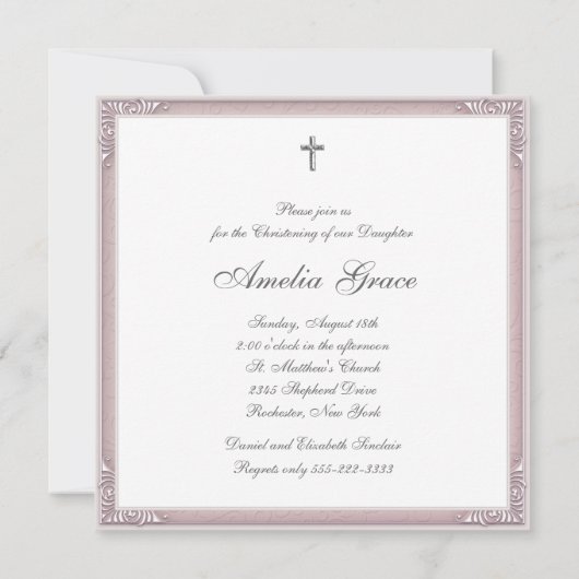 Blush Roze Foto doopsel Kaart (Achterkant)