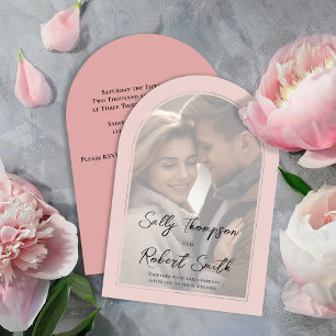 Blush roze foto kalligrafie script bruiloft kaart