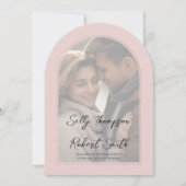 Blush roze foto kalligrafie script bruiloft kaart (Voorkant)