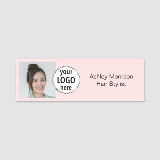 Blush Roze Foto Logo Stylist Naamplaatje (Voorkant)
