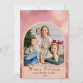 Blush roze foto moderne kerst feestdagenkaart (Voorkant)