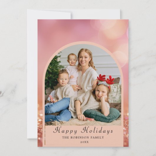 Blush roze foto moderne kerst feestdagenkaart (Voorkant)