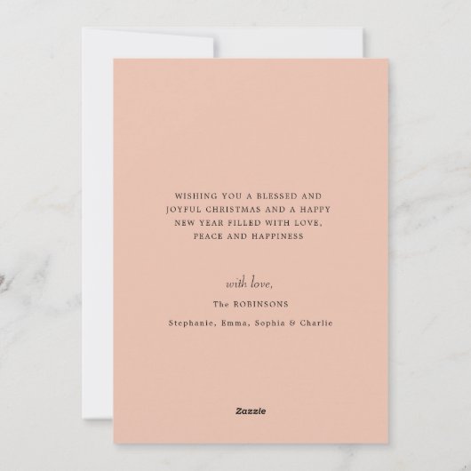 Blush roze foto moderne kerst feestdagenkaart (Achterkant)