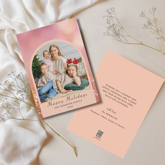 Blush roze foto moderne kerst feestdagenkaart