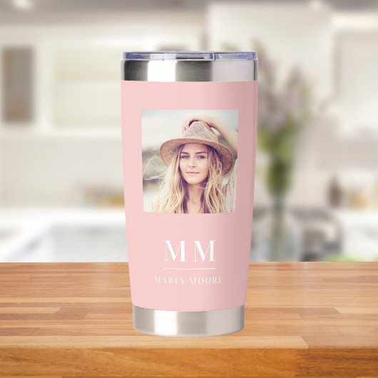Blush roze foto monogram initialen naam geïsoleerde drinkbeker