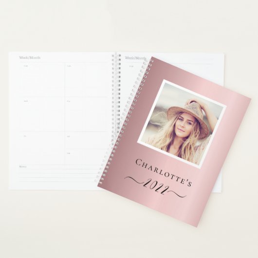 Blush roze foto monogram naam planner (Display)