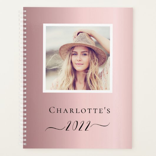 Blush roze foto monogram naam planner (Voorkant)