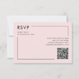 Blush Roze Foto QR Code Bruiloft RSVP Behuizing Kaart