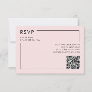 Blush Roze Foto QR Code Bruiloft RSVP Behuizing Kaart