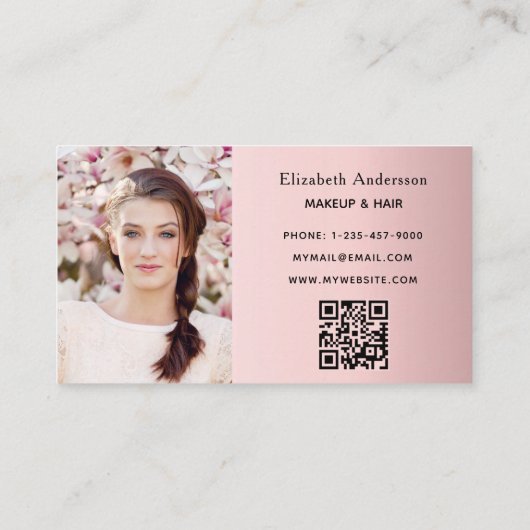 Blush roze foto qr code business loyalty card visitekaartje (Achterkant)