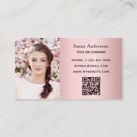 Blush roze foto QR code elegant vrouw Visitekaartje (Achterkant)