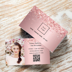 Blush roze foto QR code glitter vrouw Visitekaartje