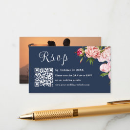Blush roze foto Rsvp Qr Code Weddenschap Informatiekaartje