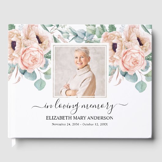Blush roze foto sympathie begrafenis Waterverf Gastenboek (Voorkant)