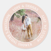 Blush Roze Foto Vrijgezellenfeest Liefde & Bedankt Ronde Sticker (Voorkant)