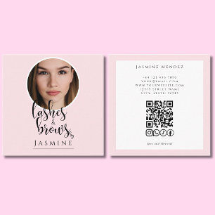 Blush Roze Foto Wimpers & Wenkbrauwen QR Code Vier Vierkante Visitekaartje
