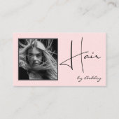 Blush Roze Foto Zwart Script Haarstylist Visitekaartje (Voorkant)