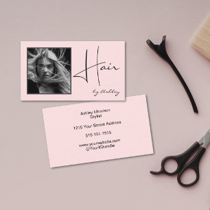 Blush Roze Foto Zwart Script Haarstylist Visitekaartje